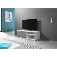 meuble banc tv - 100 cm - blanc mat / gris brillant - style design best