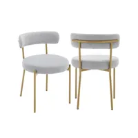 ensemble de 2 chaises de salle à manger modernes en laine, chaise de salle à manger ronde rembourrée en tissu éponge avec dossier incurvé et pieds en métal noir, gris