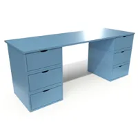 bureau long en bois 6 tiroirs cube  bleu pastel bur6t-bp