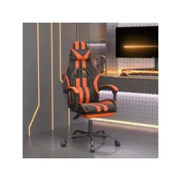fauteuil gamer pivotante chaise de bureau - fauteuil de jeu repose-pied noir et orange similicuir meuble pro frco77204