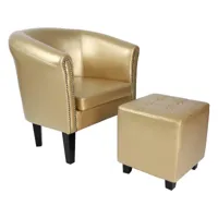 fauteuil chesterfield avec repose pied en synthétique avec éléments décoratifs en cuivre couleur au choix chaise cabriolet tabouret pouf meuble de salon doré helloshop26 01_0000100