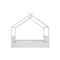 oneiroi - lit cabane enfant avec tête de lit et tiroir lit à roulette - lit blanc et tiroir lit blanc 1626-10-00-00