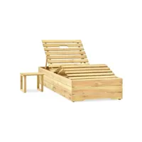 transat chaise longue bain de soleil lit de jardin terrasse meuble d'extérieur 198 cm avec table bois de pin imprégné de vert helloshop26 02_0012608