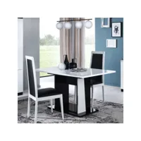 table de repas à allonge laque blanc et noir brillant - lasina - l 140-180 x l 90 x h 76 cm
