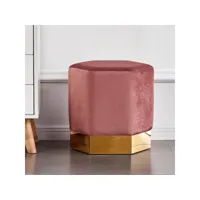 andrea - pouf repose-pieds en velours rose poudré et métal doré - style design & contemporain - forme héxagonale