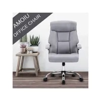 chaise de bureau, fauteuil ergonomique de dossier élargi, siège en lin de haute qualité, avec soutien tete confortable et coussin doublé, gris