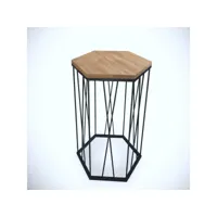 table d'appoint hexagonale supellex bois chêne foncé et métal noir