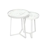 sova - tables gigognes blanches motif feuilles