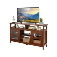 giantex meuble tv - meuble tv pour tv jusqu'à 65 et cheminée électrique jusqu'à 18 - meuble bas en bois - 147 x 40 x 81 cm (café)