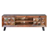 meuble tv en bois recyclé multicolore - longueur 155 x profondeur 40 x hauteur 55 cm