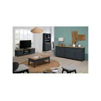 tina - pack meuble tv + table basse + buffet haut + buffet bas 3p bois et bleu pétrole