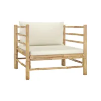 vidaxl canapé de jardin avec coussins blanc  bambou