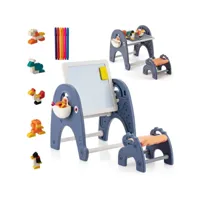 giantex table enfant avec chaise, table de blocs de construction，2 en 1 tableau enfant avec plateau réversible magnétique pour lire, dessiner, manger, tout-petits