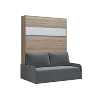 armoire lit escamotable bermudes sofa chêne bandeau blanc canapé gris 160*200 cm 20100997175