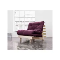 pack matelas futon aubergine coton   structure en bois naturel 90x200