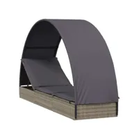 chaise longue avec toit rond gris 211x57x140 cm résine tressée