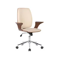 fauteuil de bureau classique et confortable dossier ergonomique hauteur réglable en synthétique crème bois et métal bur10558