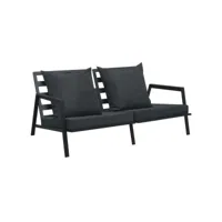 canapé fixe 2 places de jardin  sofa banquette de jardin avec coussins gris foncé aluminium meuble pro frco43418