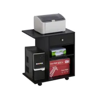 support d'imprimante organiseur bureau caisson 2 niches tiroir espace cpu + grand plateau panneaux particules noir