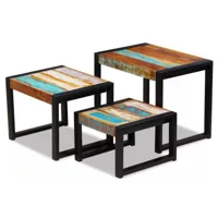 set de 3 tables gigognes bois de récupération et pieds métal noir area