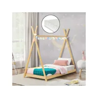 lit tipi vimpeli 90 x 200 cm pour enfant avec matelas bambou naturel [en.casa]