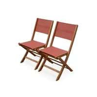 chaises de jardin en bois et textilène - almeria terracotta - 2 chaises pliantes en bois d'eucalyptus  huilé et textilène
