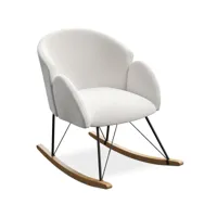 fauteuil à bascule avec accoudoirs en bouclette fausse fourrure tapissée - boucles blanches - freia blanc
