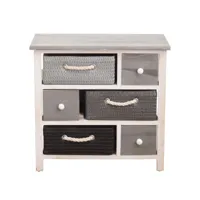 mobili rebecca meuble commode 6 tiroir bois osier gris blanc country 53x56x27