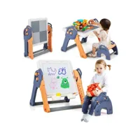 giantex 6 en 1 table enfant3 ans+ et chaise-tableau enfant pliable- multi-activités avec tableau double blocs de construction