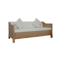 canapé fixe 3 places  canapé scandinave sofa avec coussins rotin naturel meuble pro frco97686