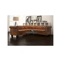 canapé confortable d'angle chesterfield 5 plcs cuir artificiel marron