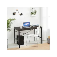 bureau, cadre en métal, bureau informatique 100*52*76cm, table a manger avec placage anti-brûlure, support en forme de x, pied réglable , brun