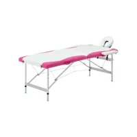 table de massage pliable 2 zones lit de massage  table de soin aluminium blanc et rose meuble pro frco31133