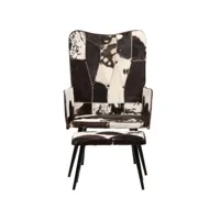 fauteuil salon - fauteuil à oreilles avec repose-pied noir cuir véritable 55x43x97 cm - design rétro best00001140456-vd-confoma-fauteuil-m05-146