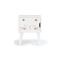 table de chevet en pin pour enfant dessin de chat