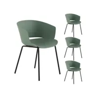 lot de 4 chaises de jardin nivel fauteuil d'extérieur en plastique vert résistant aux uv et pieds en métal noir
