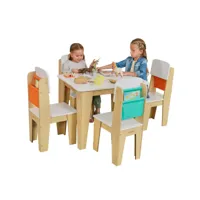 ensemble de meubles table et 4 chaises de rangement pocket en bois   naturel 20311
