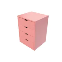 caisson 4 tiroirs bois massif  rose pastel bloc4t-rosepas