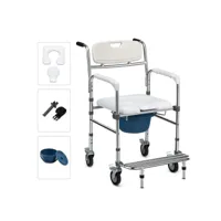 giantex chaise percée à roulettes seau amovible repose-pieds pliable charge 100kg pour handicapés personnes agés en aluminium