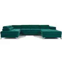 canapé panoramique velours vert coffre de rangement à gauche kutty 345 cm