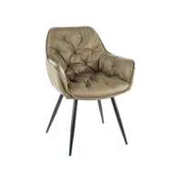 chaise avec accoudoir cuir synthétique matelassé et acier noir klakine - lot de 2-couleur kaki