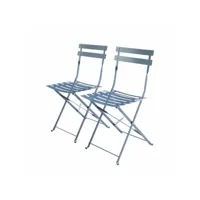 lot de 2 chaises de jardin pliables - emilia bleu grisé - acier thermolaqué