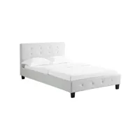 lit simple pour adulte marlon avec sommier 120x190 cm 1 place et demi, 1 personne tête et pied de lit capitonnés en synthétique blanc