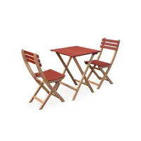 table de jardin bistrot en bois 60x60cm - barcelona bois - terracotta -  pliante bicolore carrée en acacia avec 2 chaises pliables