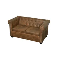 canapé chesterfield 2 places, fauteuil de relax cuir artificiel marron ola3341 meuble pro