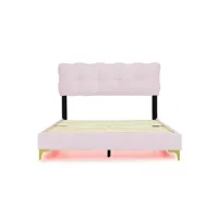 lit adulte lit capitonné tête de lit avec lumières led avec dossier velours lit 140 x 200 cm rose