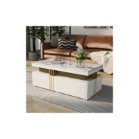 table basse moderne rectangulaire avec plateau en pvc et 2 tiroirs en bois, 100*50*40 cm moselota
