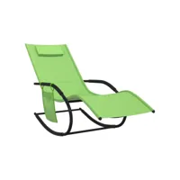 transat chaise longue bain de soleil lit de jardin terrasse meuble d'extérieur à bascule acier et textilène vert helloshop26 02_0012978
