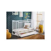 lit bébé évolutif avec tiroir et matelas collection lutin réglable en hauteur. coloris blanc mat.