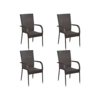 lot de 4 chaises de jardin empilables chaises d'extérieur  fauteuil de jardin résine tressée marron meuble pro frco12000